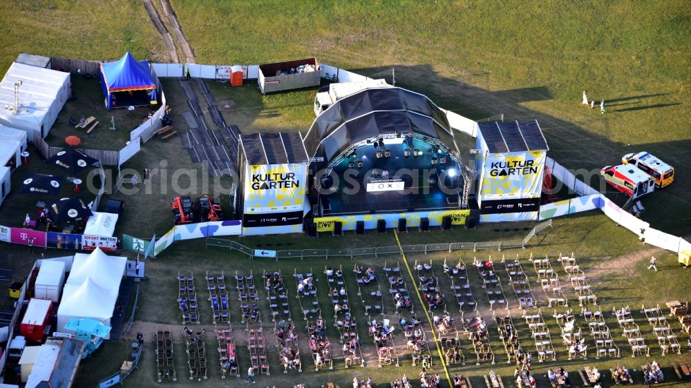 Aerial photograph Bonn - Event area of the Kulturgarten music event in the Rheinaue in Bonn in the state North Rhine-Westphalia, Germany