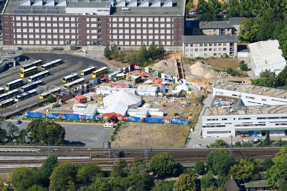 Berlin from above - Venue and tent of the SPIEGELPALAST on the Hertzallee in the district Mitte in Berlin, Germany