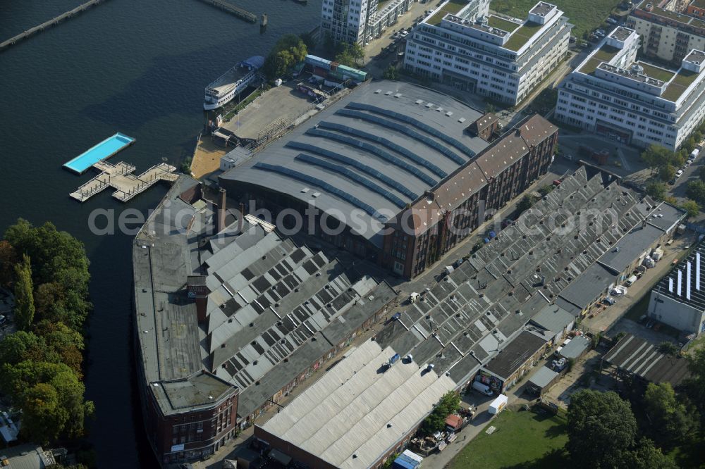 Berlin from above - Building of the indoor arena Arena Berlin in the district Treptow in Berlin, Germany