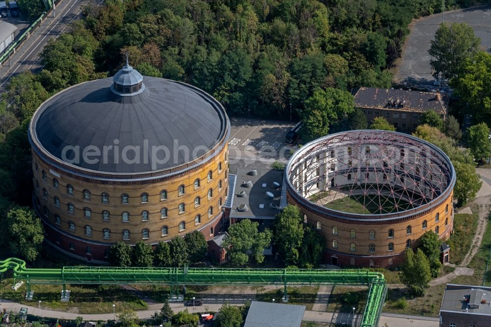 Leipzig from the bird's eye view: Building of the indoor arena Arena at the Panometer at the old gasometer in Leipzig in the state Saxony. The Panometer is now a museum