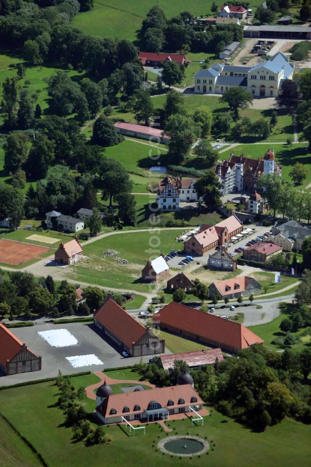 Basedow from above - Building the indoor arena Alter Schafstall in Basedow in the state Mecklenburg - Western Pomerania