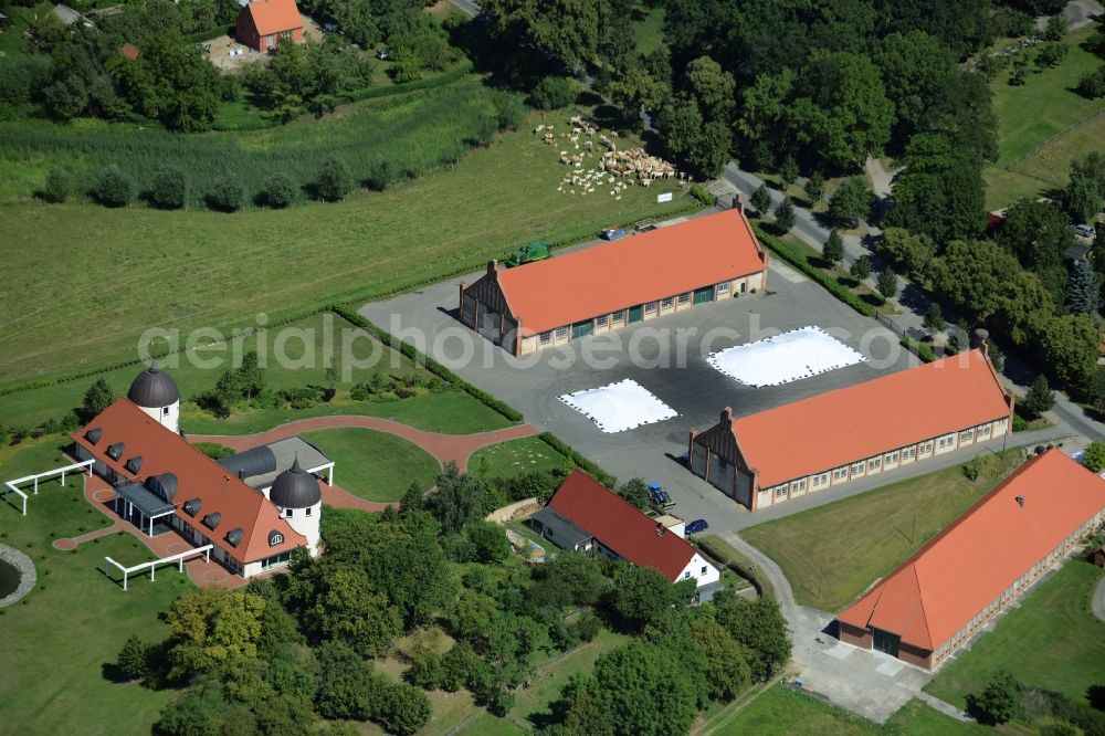 Basedow from above - Building the indoor arena Alter Schafstall in Basedow in the state Mecklenburg - Western Pomerania