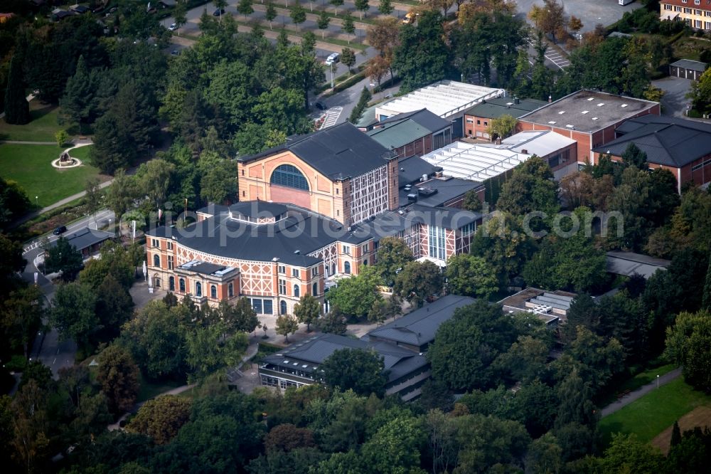 Bayreuth from the bird's eye view: Building of the indoor arena Bayreuther Festspielhaus on Festspielhuegel in Bayreuth in the state Bavaria, Germany