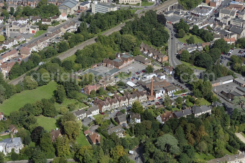 Chippenham from above - Building of the indoor arena The Chippenham Auction Rooms in Chippenham in England, United Kingdom