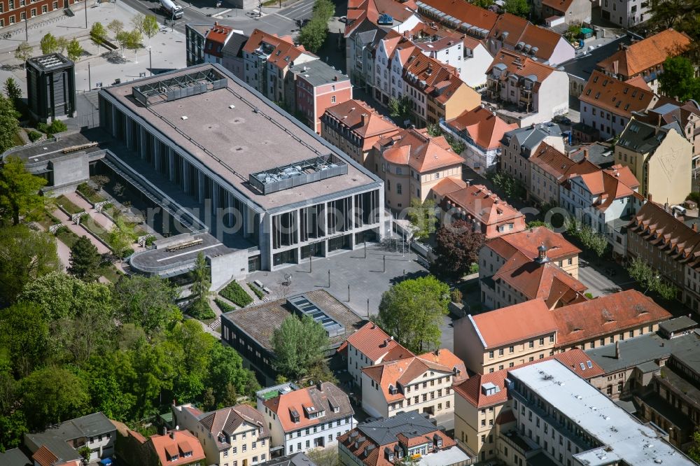 Weimar from above - Building of the indoor arena congress centrum weimarhalle in Weimar in the state Thuringia, Germany