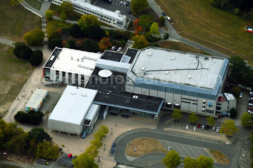 Wolfsburg from above - Building of the indoor arena of CongressPark Wolfsburg GmbH on street Heinrich-Heine-Strasse in the district Stadtmitte in Wolfsburg in the state Lower Saxony, Germany