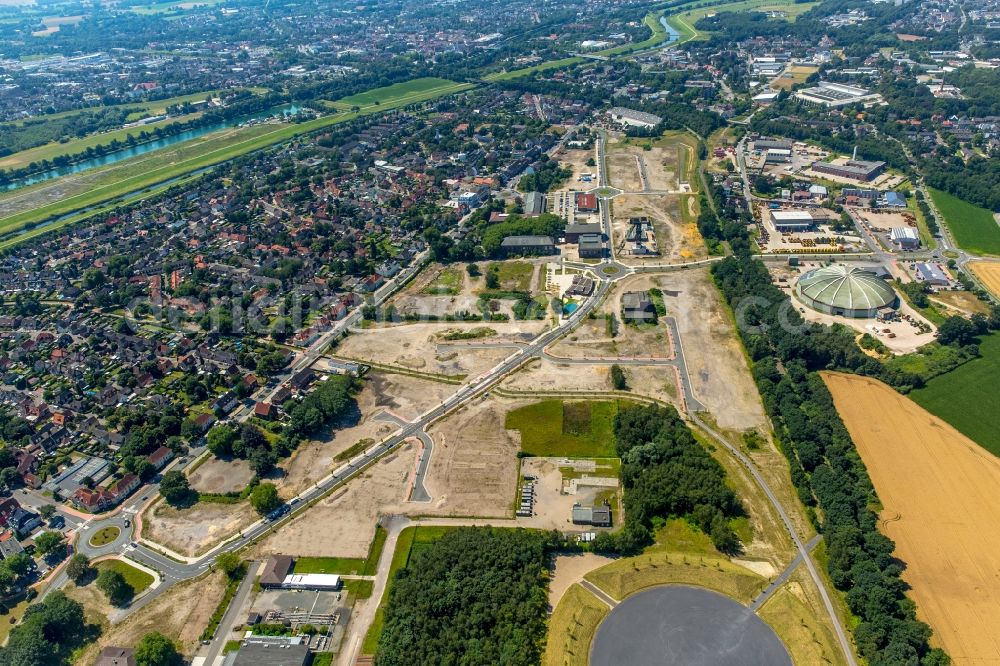 Dorsten from above - Building the pavilion Creativ Quartier Fuerst Leopold and the machine hall Fuerst Leopold on the former site of the coal mine Fuerst Leopold in Dorsten - Hervest in North Rhine-Westphalia