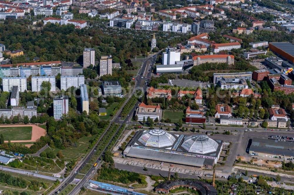 Leipzig from above - Building of the indoor arena Eventlocation Kohlrabizirkus Leipzig An den Tierkliniken in the district Zentrum-Suedost in Leipzig in the state Saxony, Germany