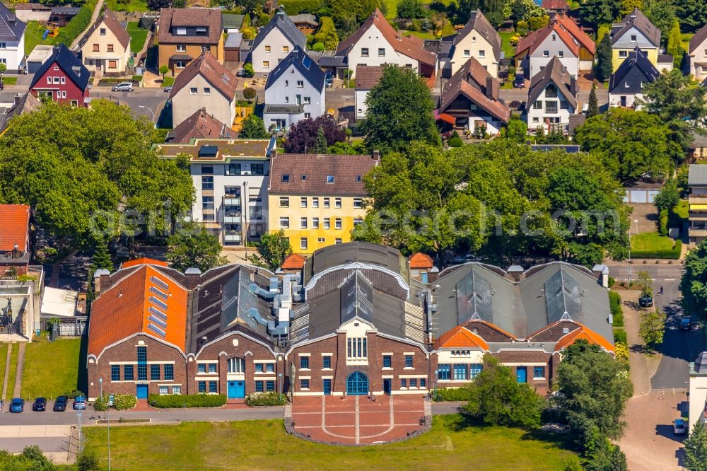 Herne from the bird's eye view: Building of the indoor arena Flottmann-Hallen on Strasse des Bohrhammers in Herne in the state North Rhine-Westphalia, Germany