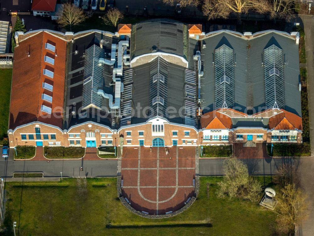 Herne from above - Building of the indoor arena Flottmann-Hallen on Strasse des Bohrhammers in Herne in the state North Rhine-Westphalia, Germany