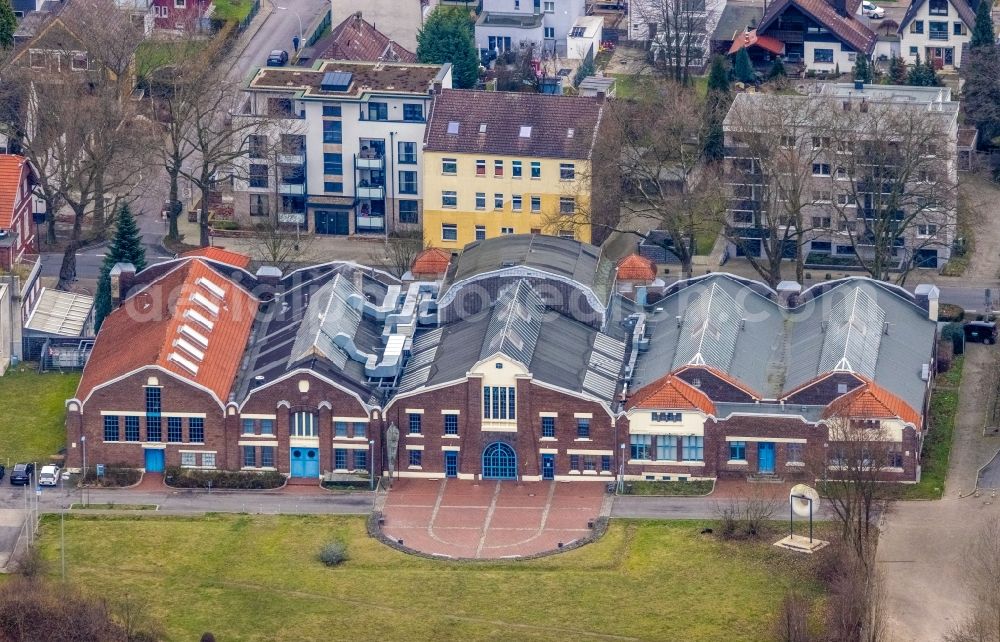 Herne from above - Building of the indoor arena Flottmann-Hallen on Strasse des Bohrhammers in Herne in the state North Rhine-Westphalia, Germany