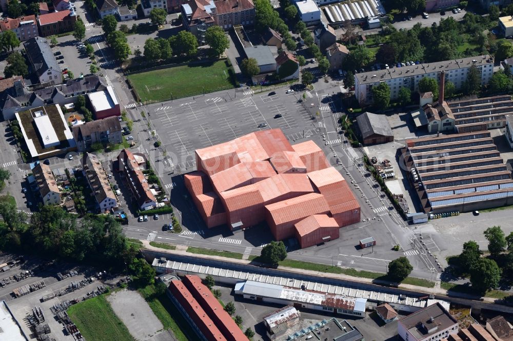 Saint-Louis from the bird's eye view: Building of the indoor arena Le FORUM on Place du Forum in Saint-Louis in Grand Est, France