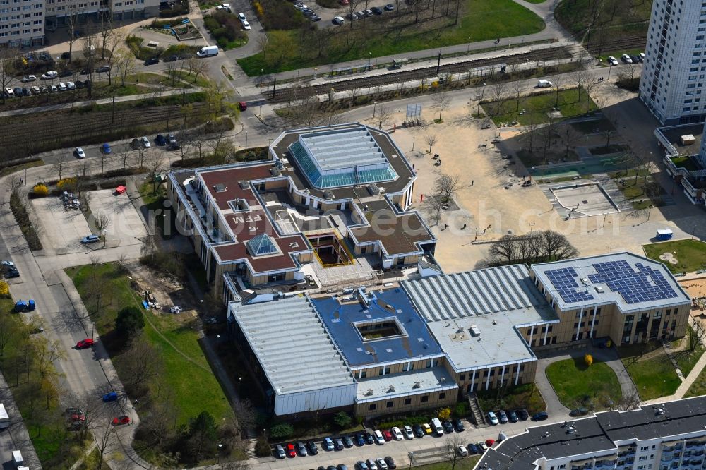 Aerial photograph Berlin - Building of the indoor arena Freizeitforum on Marzahner Promenade in the district Marzahn in Berlin, Germany