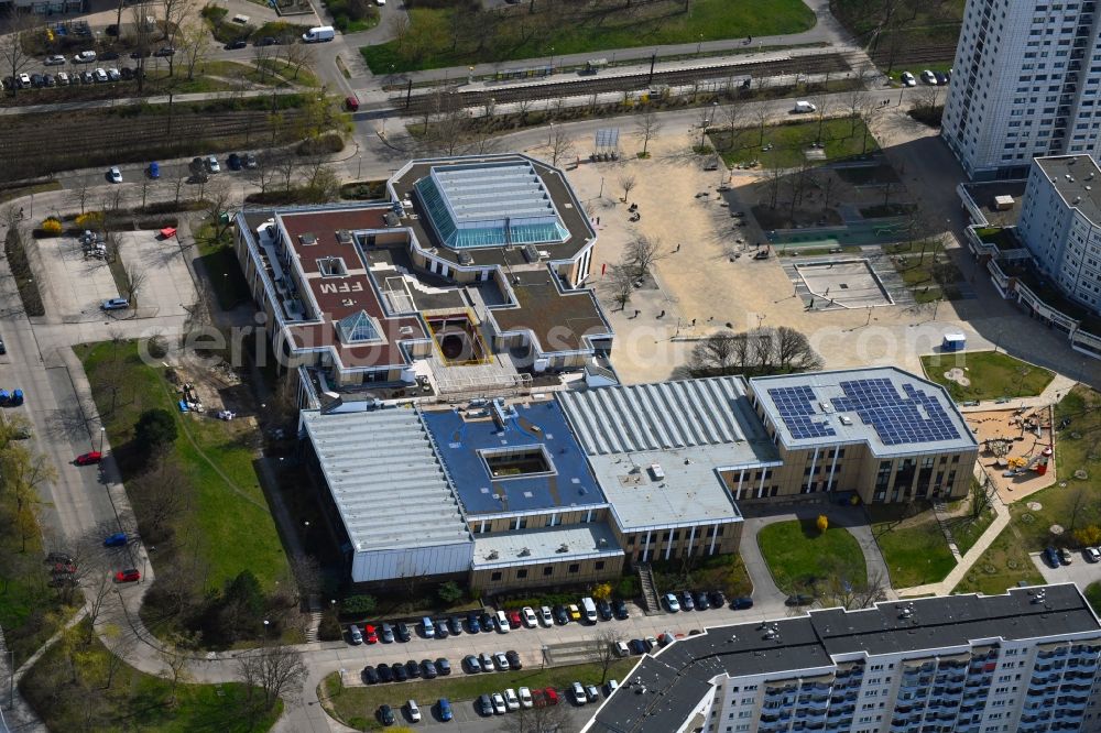 Berlin from above - Building of the indoor arena Freizeitforum on Marzahner Promenade in the district Marzahn in Berlin, Germany