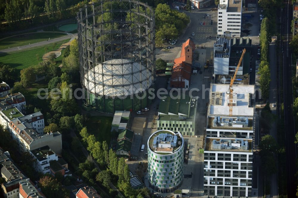 Berlin from the bird's eye view: Building the indoor arena Gasometer Schoeneberg on EUREF-Campus in Berlin in Germany