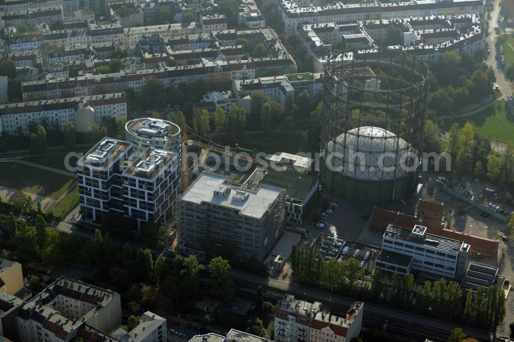 Berlin from the bird's eye view: Building the indoor arena Gasometer Schoeneberg on EUREF-Campus in Berlin in Germany