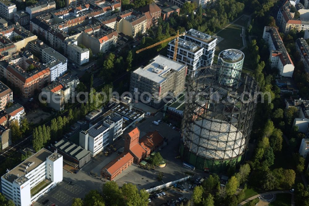 Aerial photograph Berlin - Building the indoor arena Gasometer Schoeneberg on EUREF-Campus in Berlin in Germany