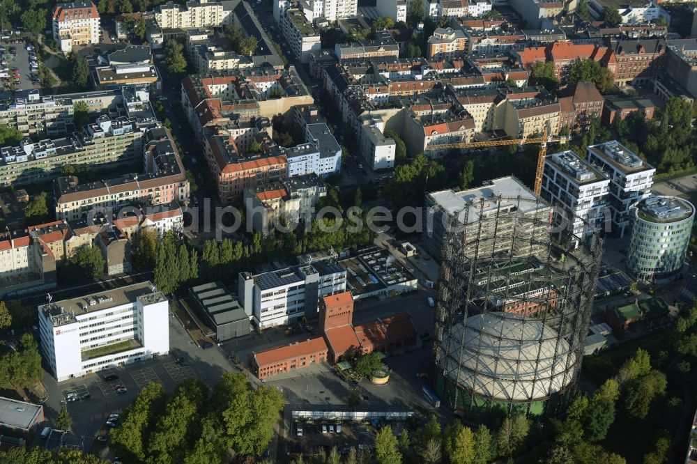 Berlin from the bird's eye view: Building the indoor arena Gasometer Schoeneberg on EUREF-Campus in Berlin in Germany