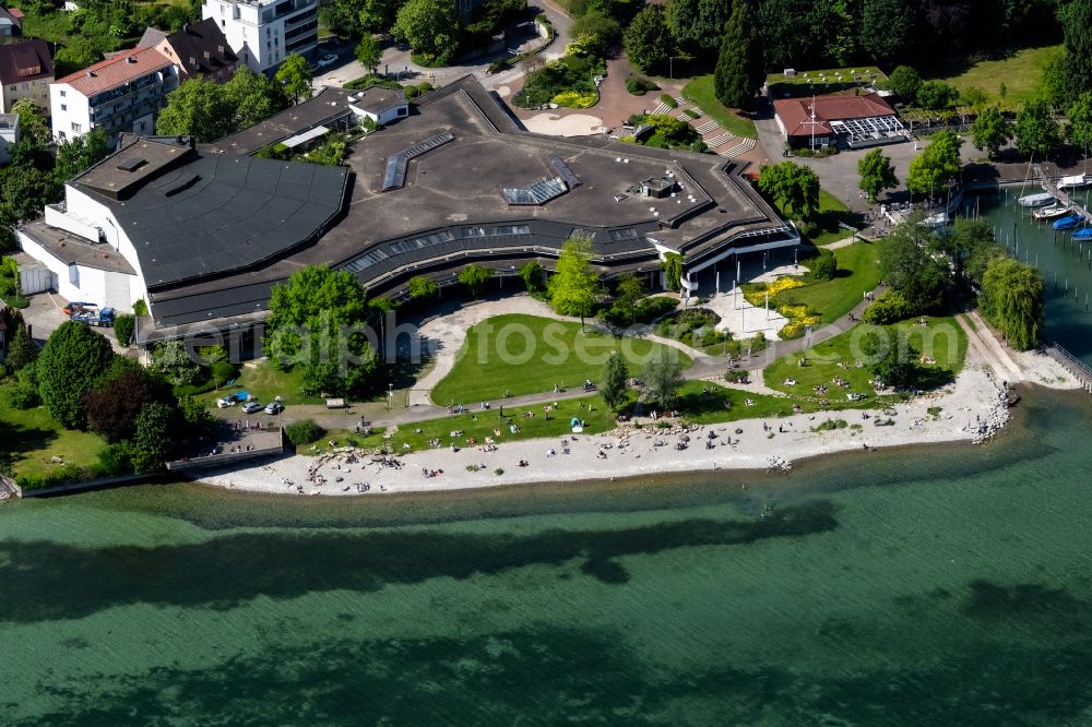 Friedrichshafen from above - Building of the indoor arena Graf-Zeppelin-Haus on street Olgastrasse in Friedrichshafen at Bodensee in the state Baden-Wuerttemberg, Germany