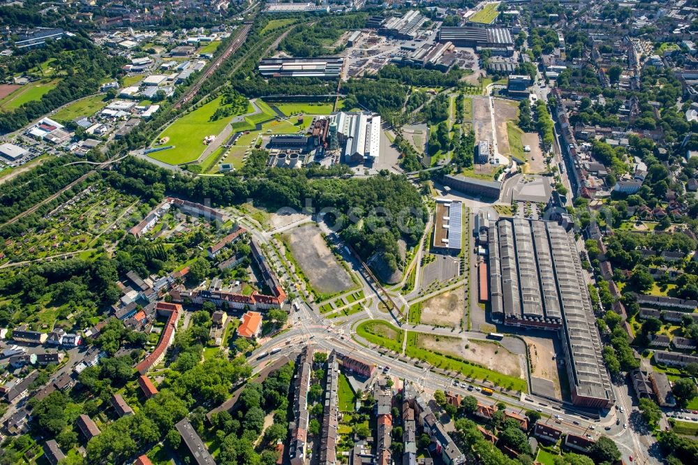 Bochum from the bird's eye view: Building the indoor arena Jahrhunderthalle in Bochum in the state North Rhine-Westphalia