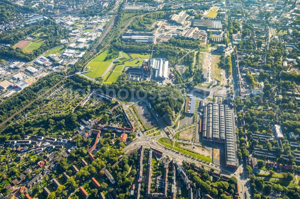 Bochum from the bird's eye view: Building the indoor arena Jahrhunderthalle in Bochum in the state North Rhine-Westphalia