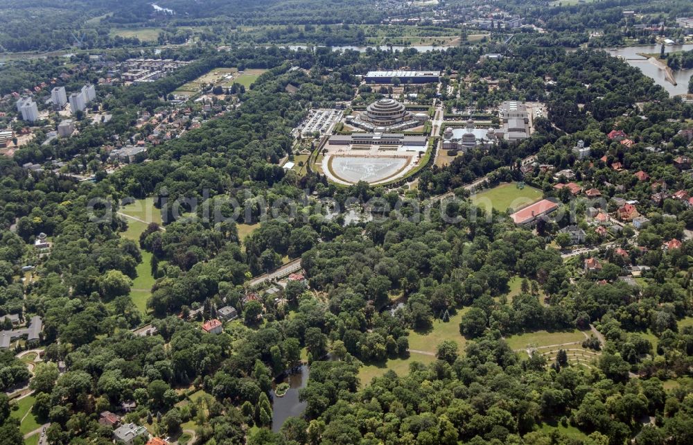 Aerial photograph Wroclaw Breslau - Building the indoor arena Jahrhunderthalle Hala Stulecia Wystawowa in Wroclaw Breslau in Lower Silesia, Poland