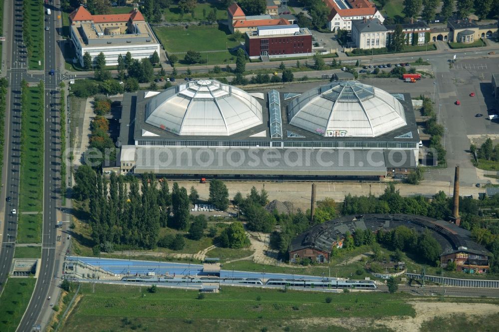 Aerial photograph Leipzig - Indoor event location Kohlrabizirkus in Leipzig in the state of Saxony. The former market hall is listed as a protected building