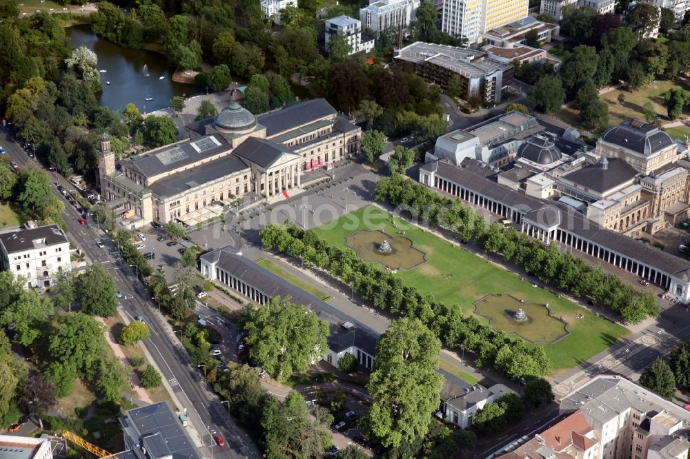 Aerial image Wiesbaden - Building of the indoor arena Kurhaus Wiesbaden in Wiesbaden in the state Hesse, Germany