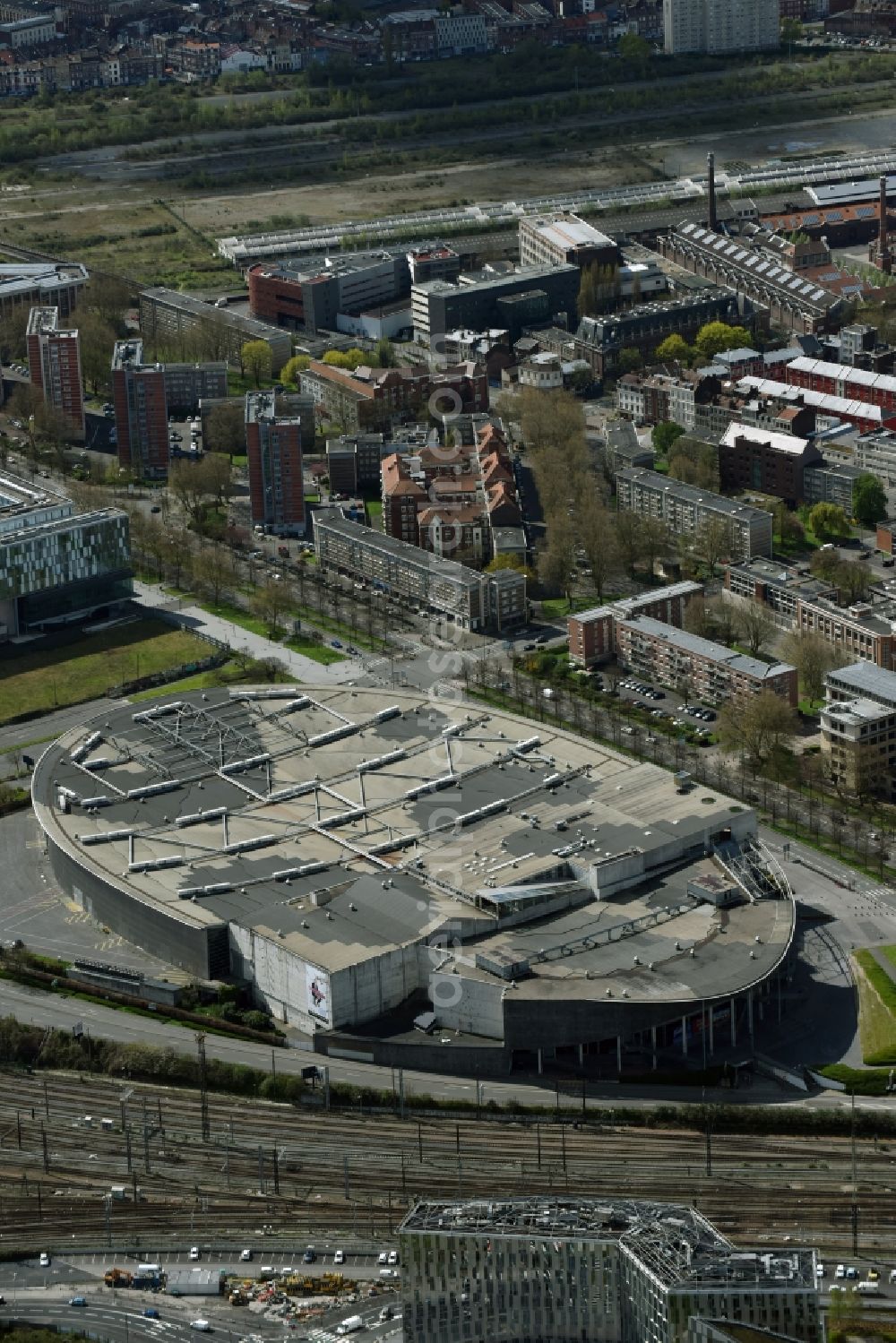 Aerial image Lille - Building the indoor arena Lille Grand Palais on Boulevard des Cites Unies in Lille in Nord-Pas-de-Calais Picardy, France