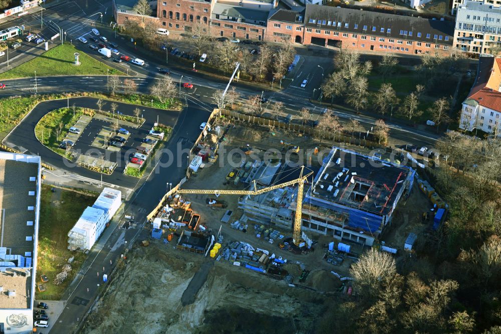 Aerial photograph Potsdam - Building of the indoor arena DAS MINSK Kunsthaus on street Max-Planck-Strasse in Potsdam in the state Brandenburg, Germany