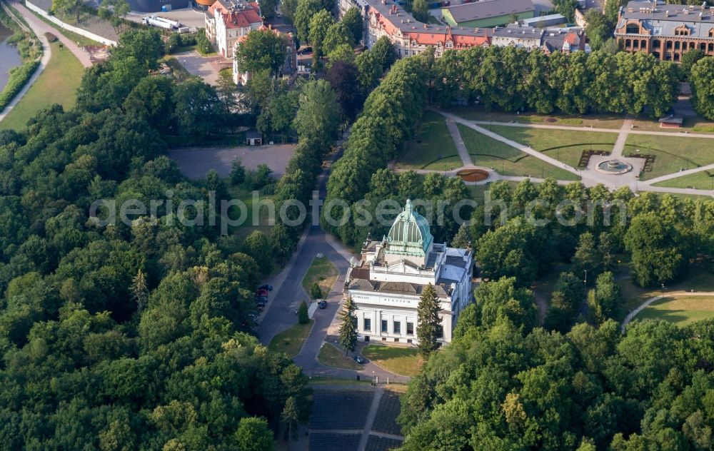 Aerial image Zgorzelec - Building of the indoor arena Oberlausitzer Gedenkhalle in Zgorzelec in Woiwodschaft Niederschlesien, Poland