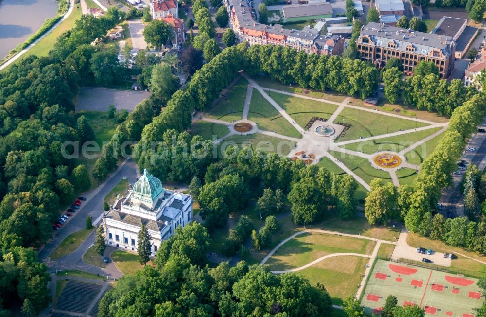 Zgorzelec from the bird's eye view: Building of the indoor arena Oberlausitzer Gedenkhalle in Zgorzelec in Woiwodschaft Niederschlesien, Poland