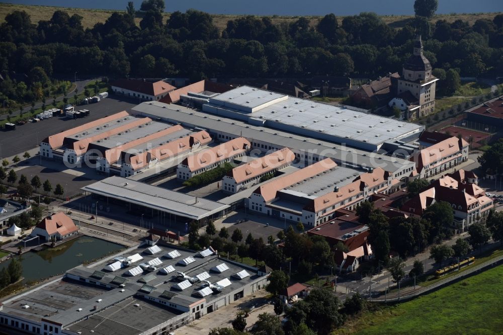 Aerial image Dresden - Building of the indoor arena Ostrapark on the Messering in Dresden in the state Saxony