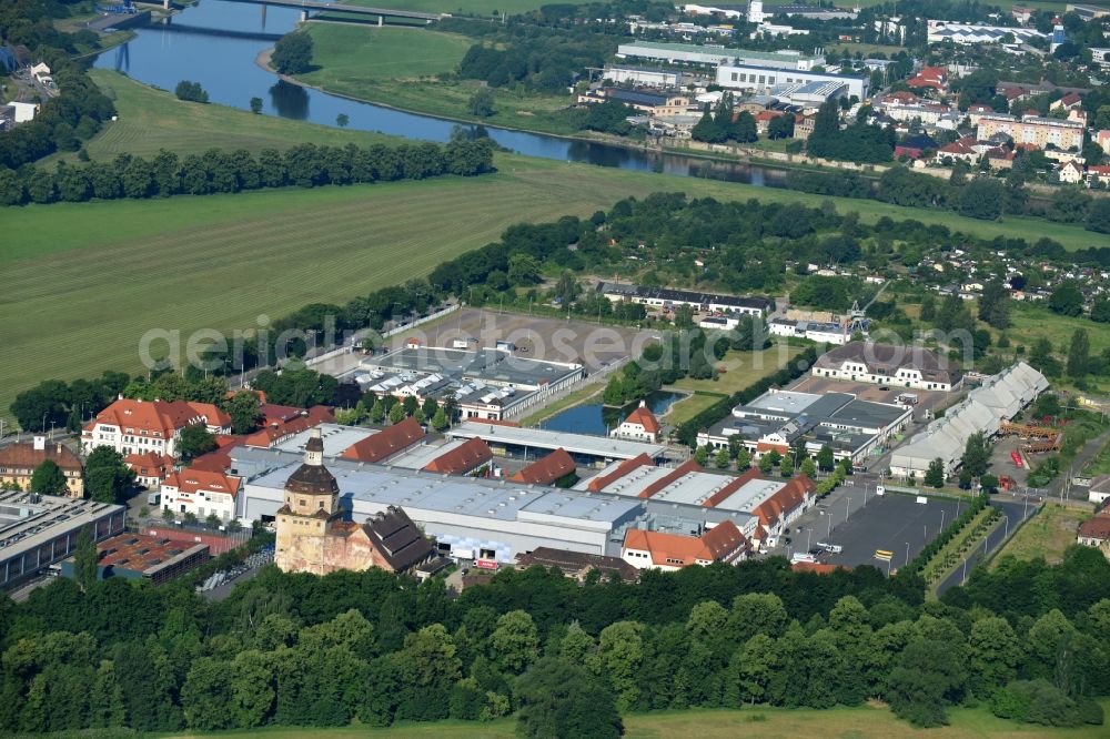 Dresden from the bird's eye view: Building of the indoor arena Ostrapark on the Messering in Dresden in the state Saxony