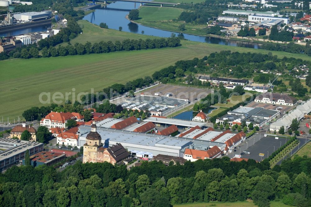 Aerial image Dresden - Building of the indoor arena Ostrapark on the Messering in Dresden in the state Saxony