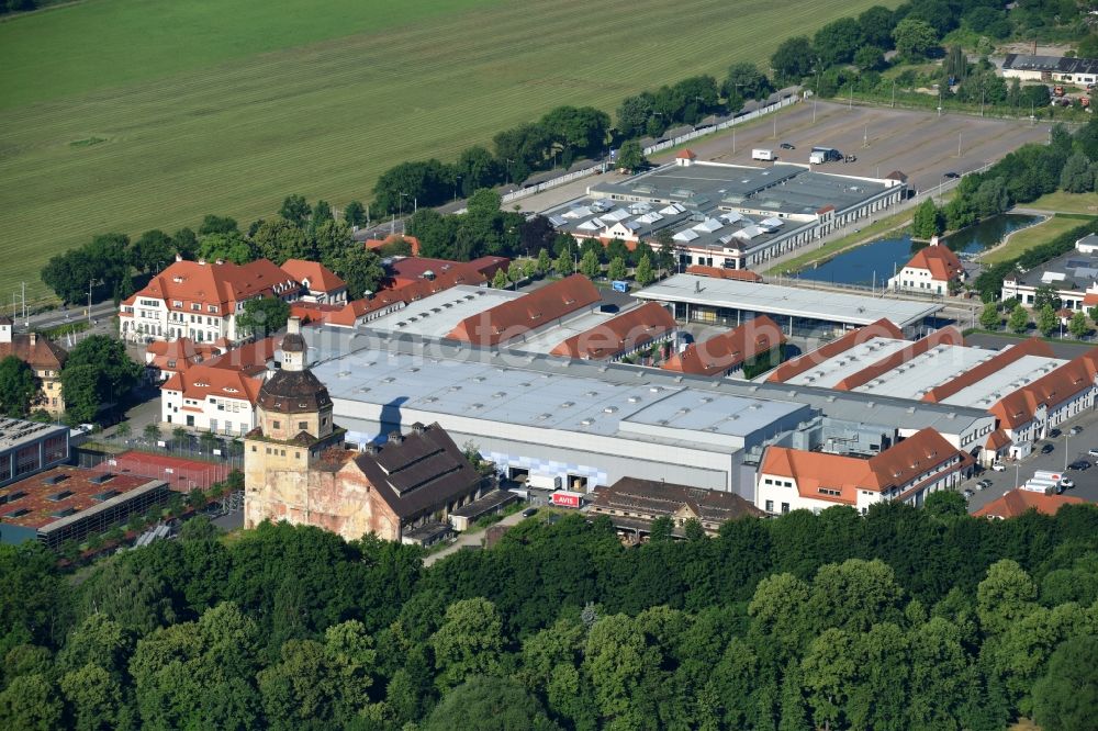 Aerial photograph Dresden - Building of the indoor arena Ostrapark on the Messering in Dresden in the state Saxony