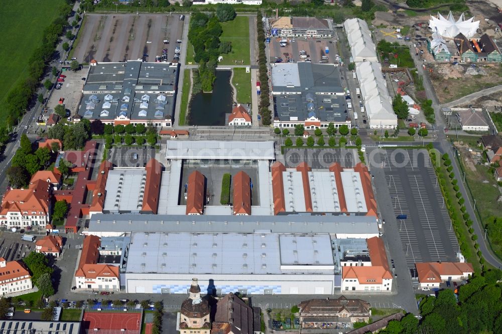 Aerial image Dresden - Building of the indoor arena Ostrapark on the Messering in Dresden in the state Saxony