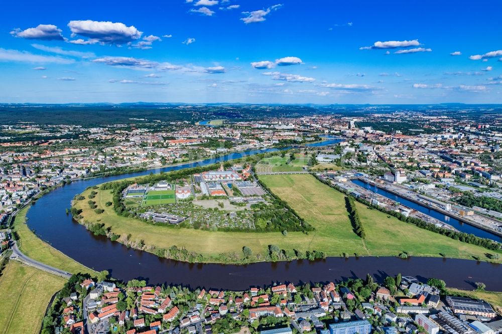 Aerial image Dresden - Building of the indoor arena Ostrapark on the Messering in Dresden in the state Saxony