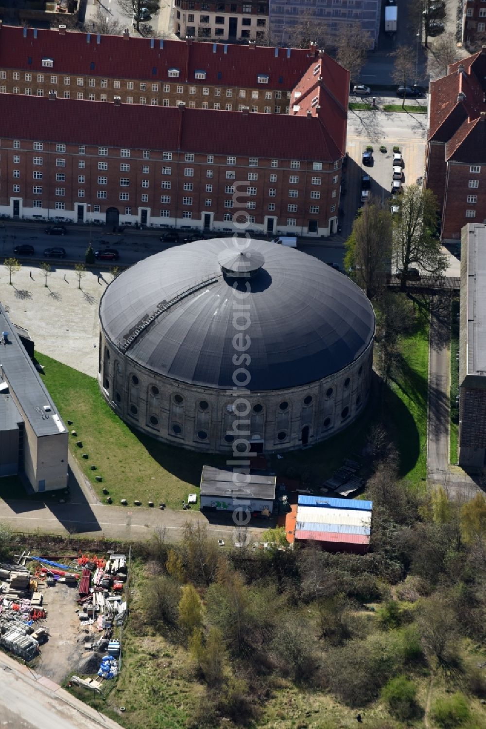 Kopenhagen from above - Building of the indoor arena Ostre Gasvaerk Teater in Copenhagen in Denmark