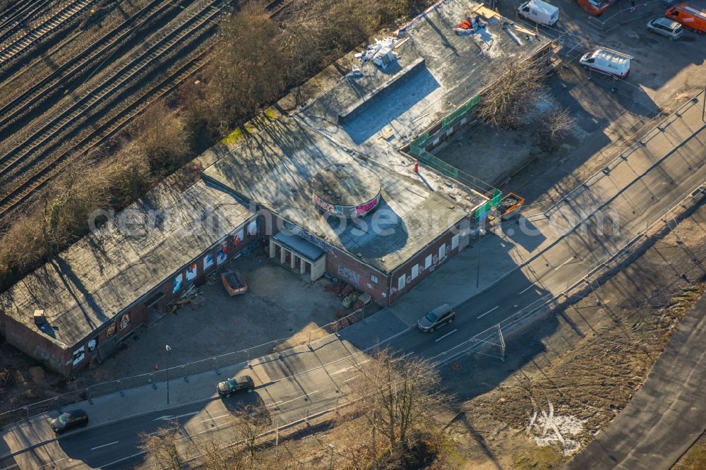 Bochum from the bird's eye view: Building of the event hall Reef - The Bermudas hall the REEF - event-Ltd in Bochum in the federal state North Rhine-Westphalia. In the hall with 2 Floors, cafe and beer garden concerts and parties take place to rock, charts and Classics