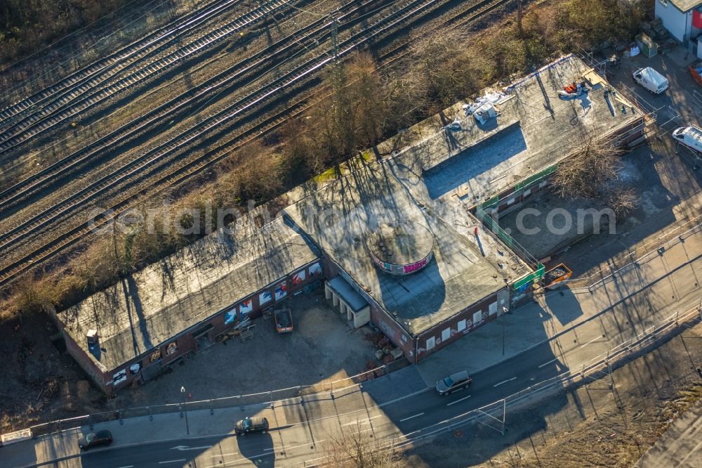 Aerial image Bochum - Building of the event hall Reef - The Bermudas hall the REEF - event-Ltd in Bochum in the federal state North Rhine-Westphalia. In the hall with 2 Floors, cafe and beer garden concerts and parties take place to rock, charts and Classics