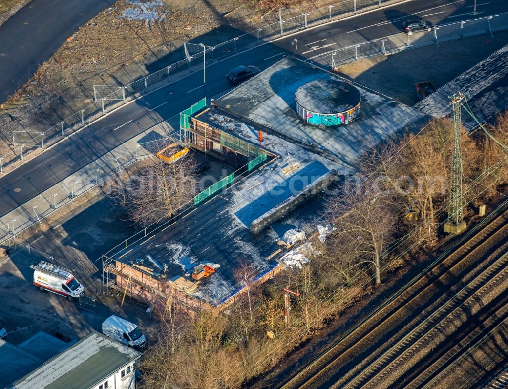 Bochum from above - Building of the event hall Reef - The Bermudas hall the REEF - event-Ltd in Bochum in the federal state North Rhine-Westphalia. In the hall with 2 Floors, cafe and beer garden concerts and parties take place to rock, charts and Classics