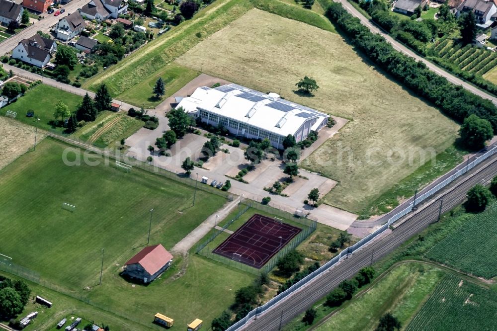 Ringsheim from above - Building of the indoor arena in Ringsheim in the state Baden-Wurttemberg, Germany