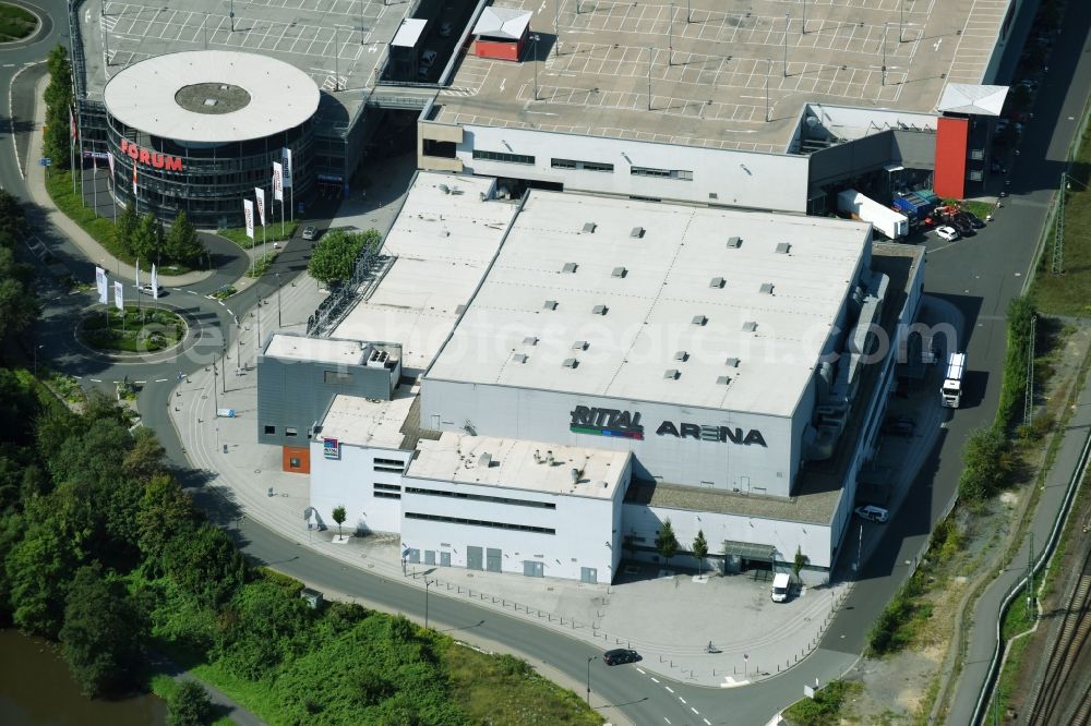 Wetzlar from the bird's eye view: Building of the indoor arena Rittal Arena Wetzlar on Wolfgang-Kuehle-Strasse in Wetzlar in the state Hesse, Germany