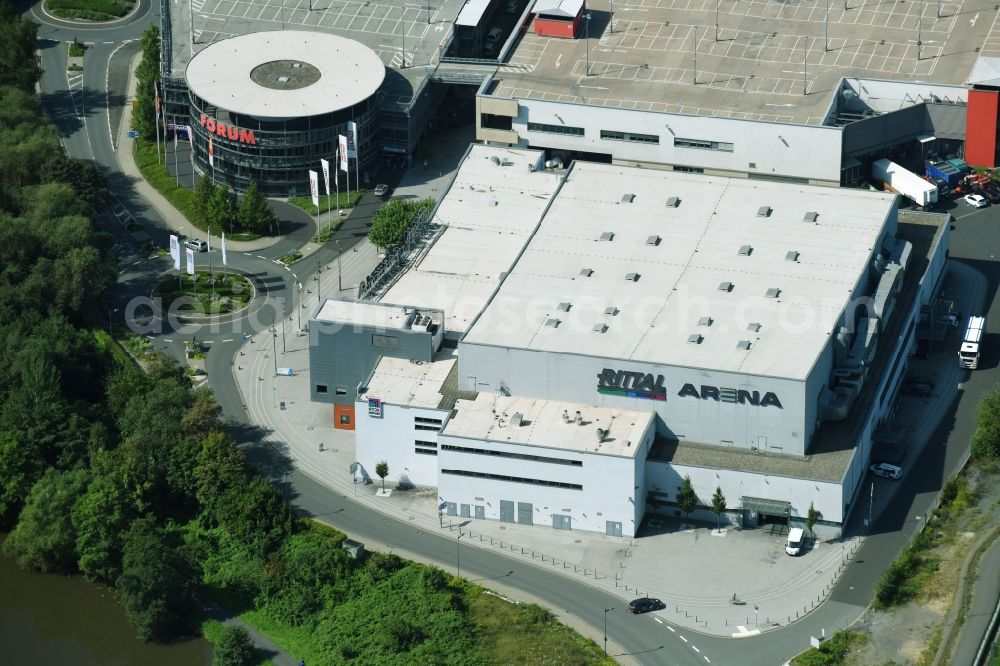 Aerial photograph Wetzlar - Building of the indoor arena Rittal Arena Wetzlar on Wolfgang-Kuehle-Strasse in Wetzlar in the state Hesse, Germany