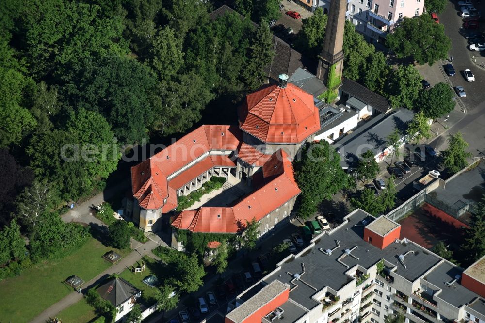 Berlin from the bird's eye view: The listed building the pavilion silent green cultural quarter in the former crematorium Wedding in Berlin