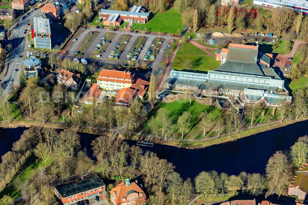 Stade from above - Building of the indoor arena Stadeum in Stade in the state Lower Saxony, Germany