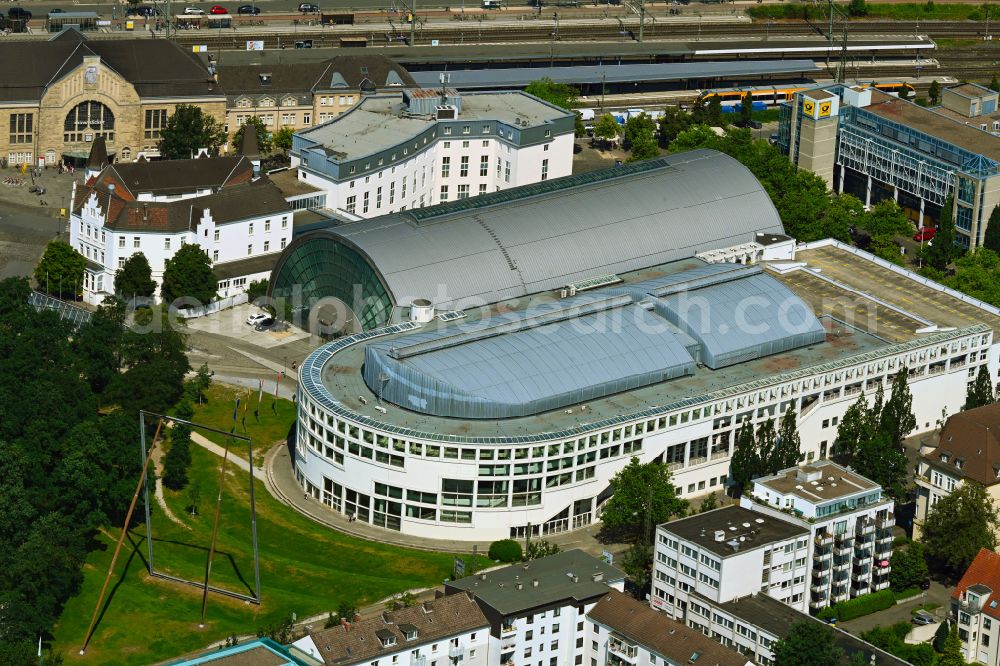 Bielefeld from the bird's eye view: Building of the indoor arena Stadthalle Bielefeld on place Willy-Brandt-Platz in the district Mitte in Bielefeld in the state North Rhine-Westphalia, Germany