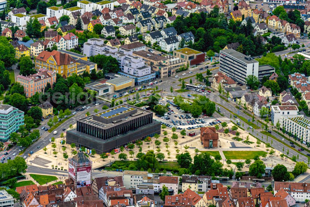 Reutlingen from above - Building of the indoor arena Stadthalle in Reutlingen in the state Baden-Wurttemberg, Germany