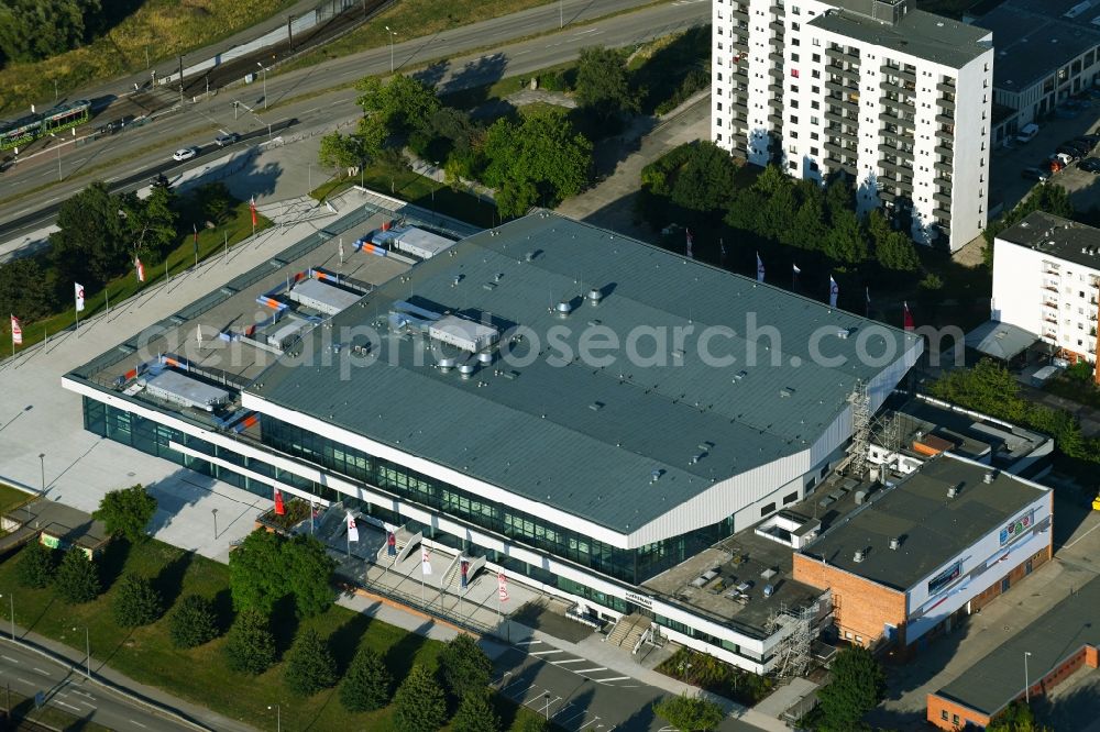 Rostock from above - Building of the indoor arena StadtHalle Rostock on Suedring in Rostock in the state Mecklenburg - Western Pomerania, Germany